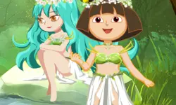 Dora With Wizard In Forest